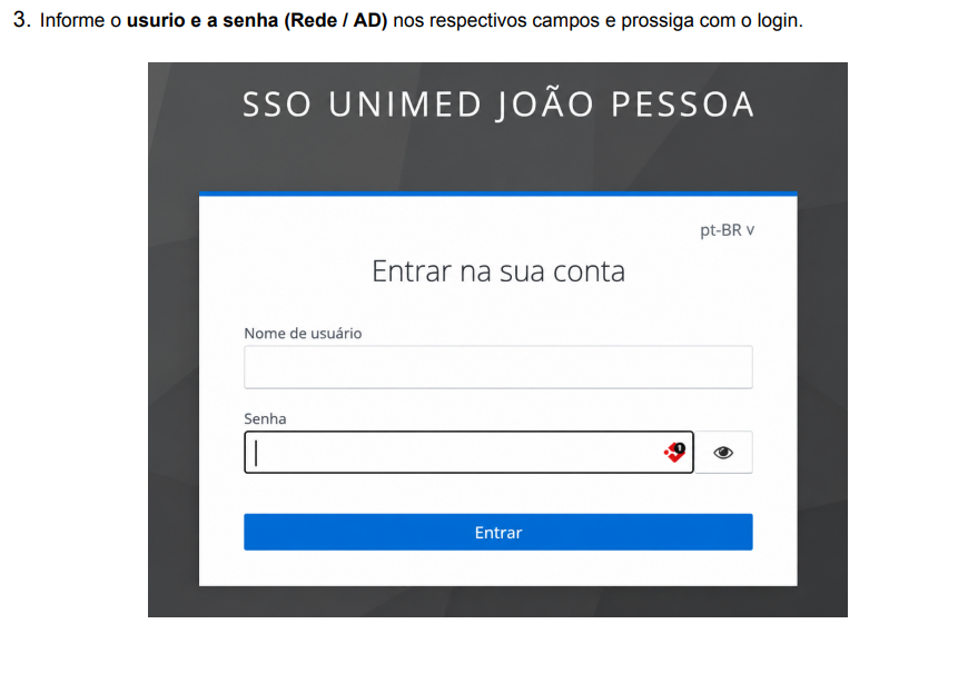 Tela SSO Unimed João Pessoa para informar nome de usuário e senha